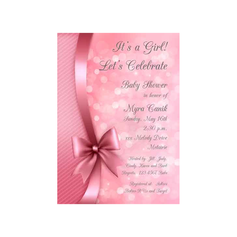 PINK SATIN BOW CUSTOM INVITATION