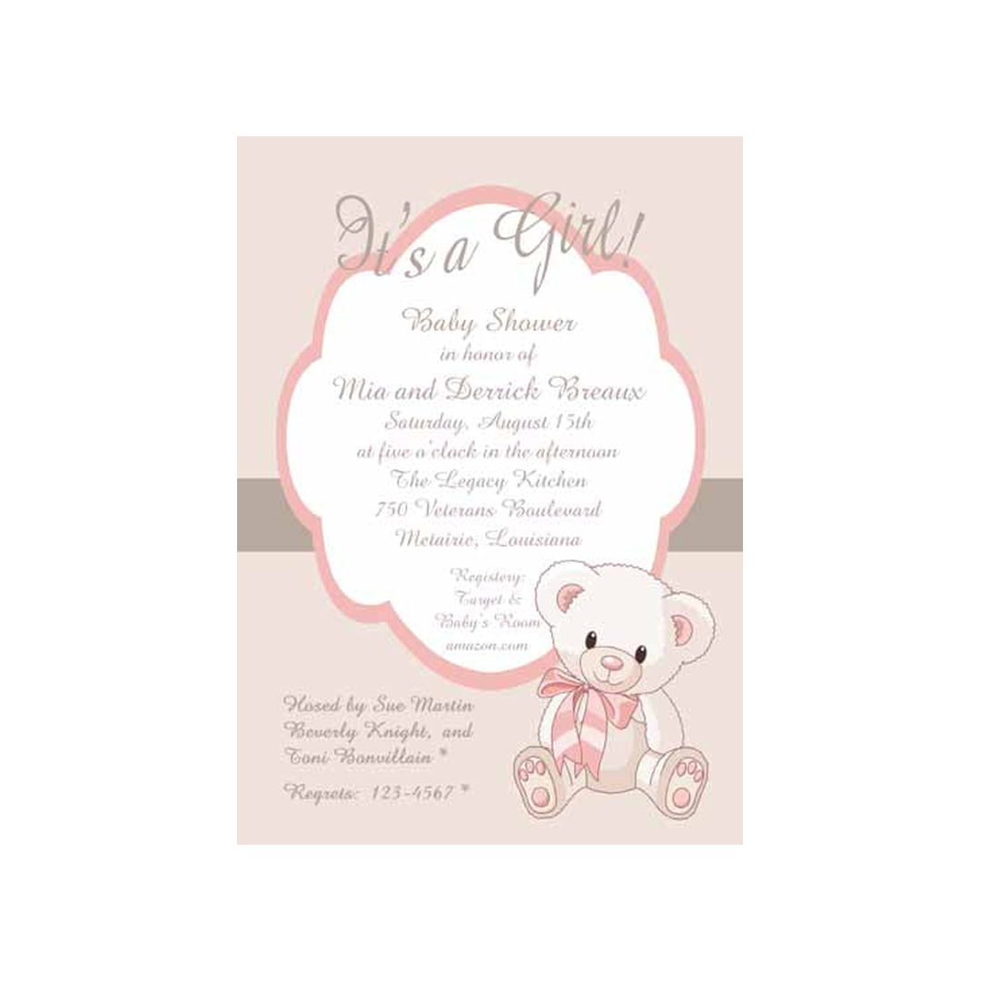 PINK TEDDY BEAR CUSTOM INVITATION