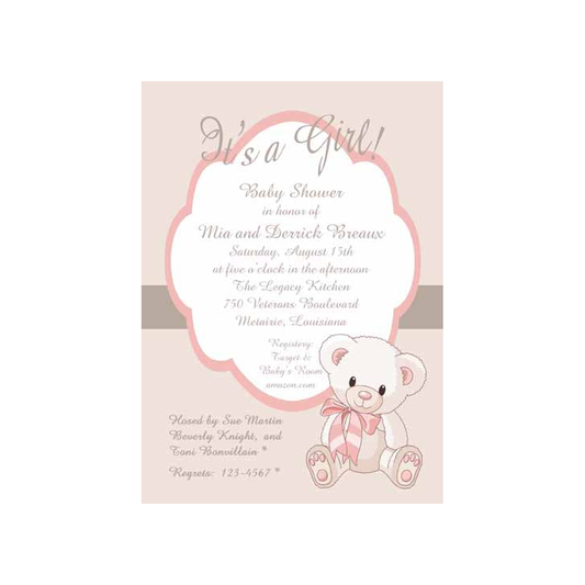PINK TEDDY BEAR CUSTOM INVITATION