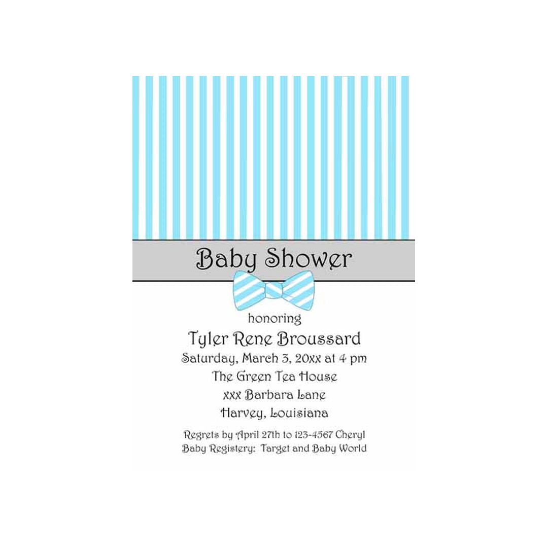 PIN STRIPES WITH BOW TIE OR  DIAPER PIN CUSTOM INVITATION