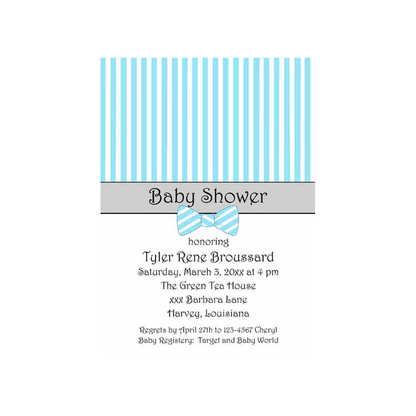 PIN STRIPES WITH BOW TIE OR  DIAPER PIN CUSTOM INVITATION