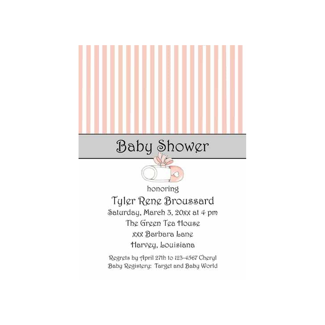 PIN STRIPES WITH BOW TIE OR  DIAPER PIN CUSTOM INVITATION