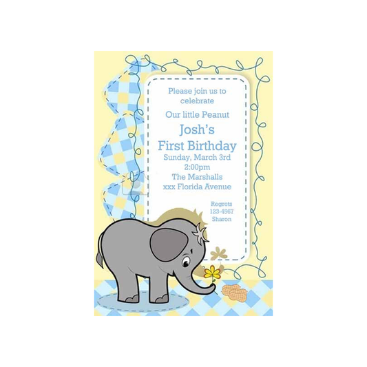 PLAID BABY ELEPHANT CUSTOM INVITATION