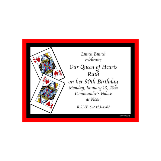 PLAYING CARDS QUEEN OF HEARTS CUSTOM INVITATION