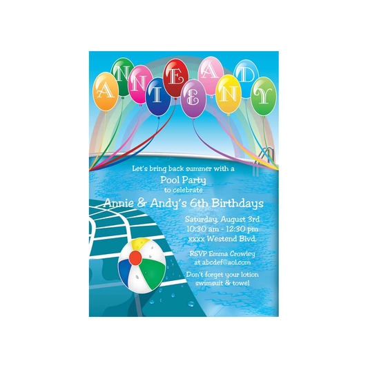 POOL AND BALLOONS THINGS CUSTOM INVITATION