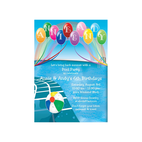 POOL AND BALLOONS THINGS CUSTOM INVITATION