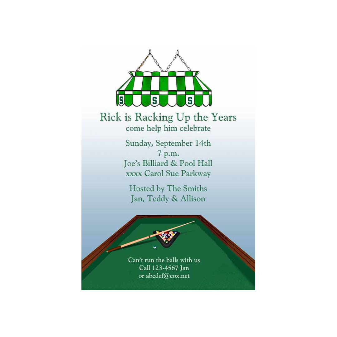 POOL OR BILLIARDS LIGHTS CUSTOM INVITATION