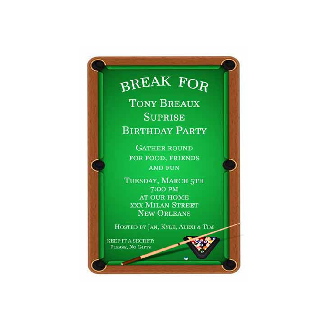 POOL OR BILLIARDS TABLE CUSTOM INVITATION