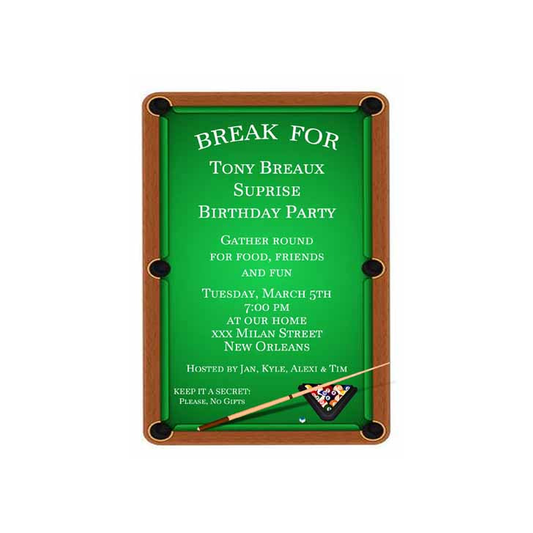 POOL OR BILLIARDS TABLE CUSTOM INVITATION