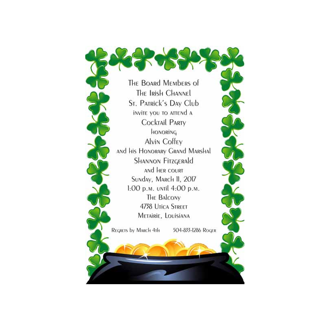 POT OF GOLD AND CLOVERS CUSTOM INVITATION