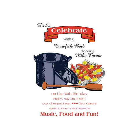 POT, PADDLE AND CRAWFISH CUSTOM INVITATION