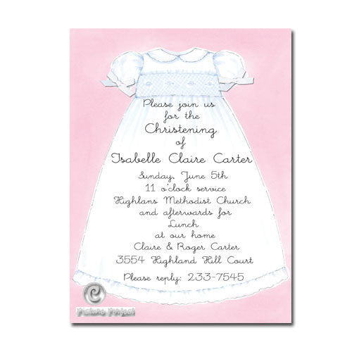 SMOCKED CHRISTENING GOWN - BLANK STOCK INVITATIONS