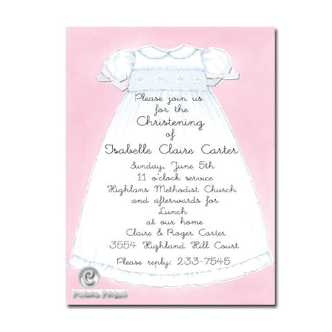 SMOCKED CHRISTENING GOWN - BLANK STOCK INVITATIONS