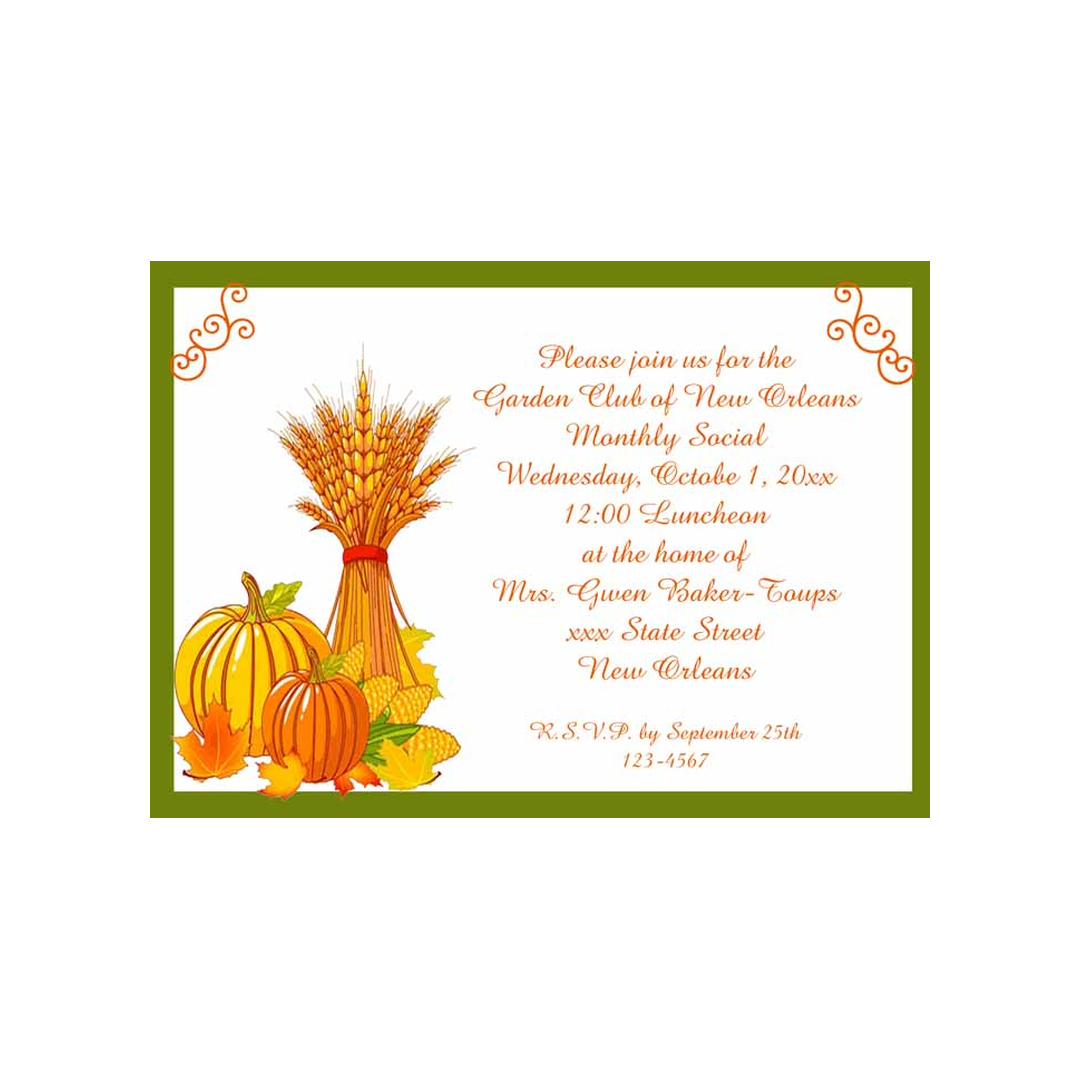 PUMPKINS, FALL LEAVES AND HARVEST WHEAT CUSTOM INVITATION