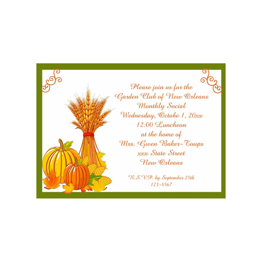 PUMPKINS, FALL LEAVES AND HARVEST WHEAT CUSTOM INVITATION