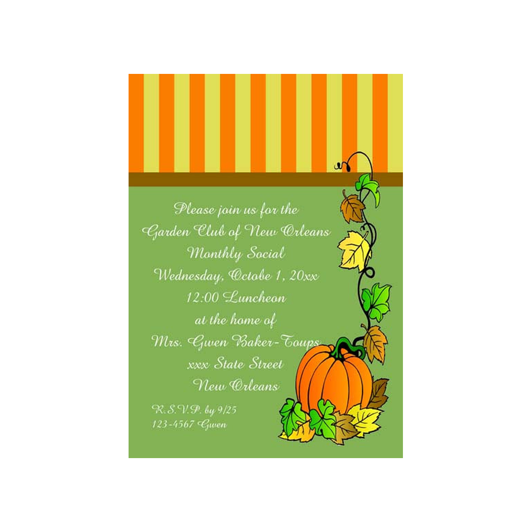 PUMPKIN, VINE AND STRIPES CUSTOM INVITATION