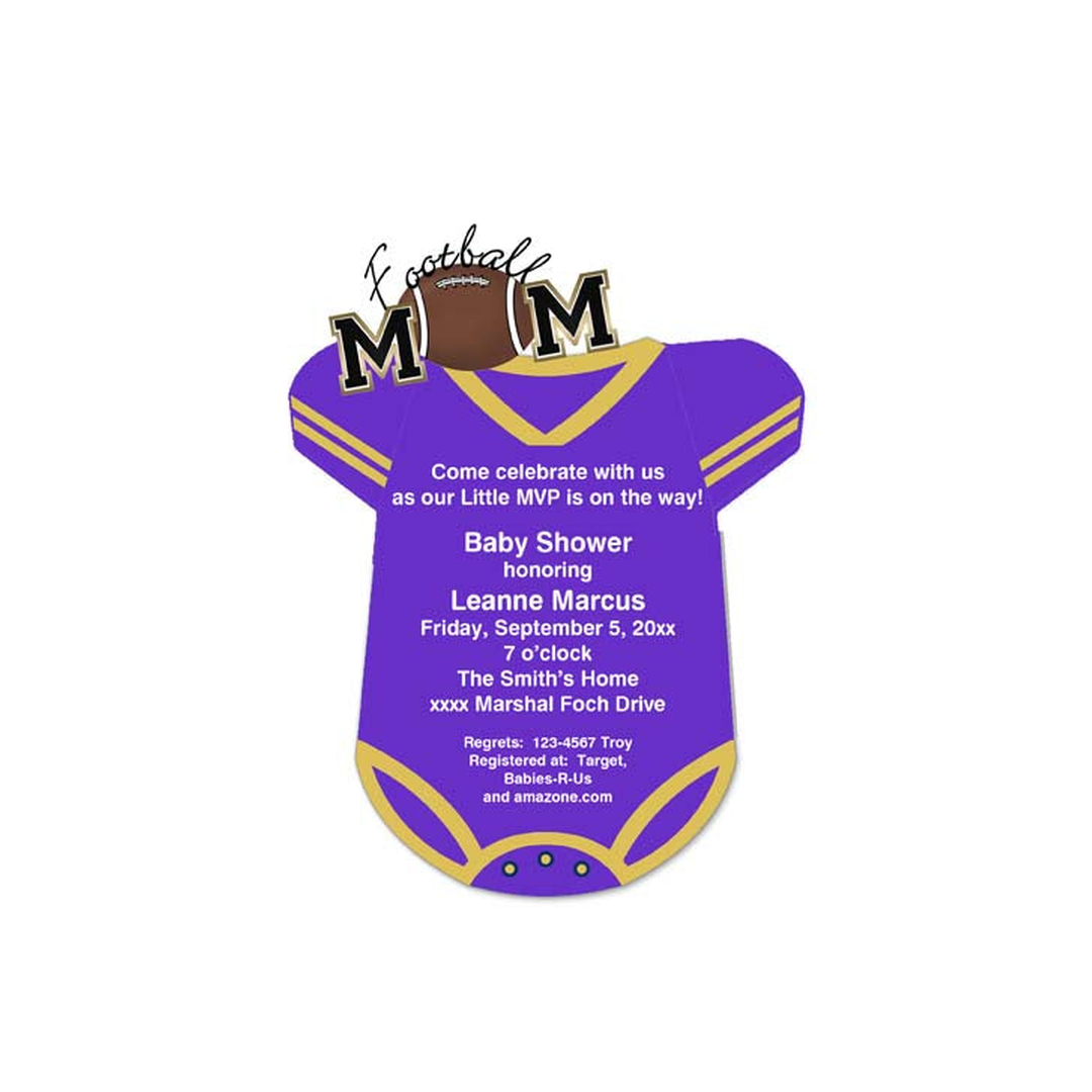 PURPLE AND GOLD FOOTBALL ONESIE CUSTOM INVITATION