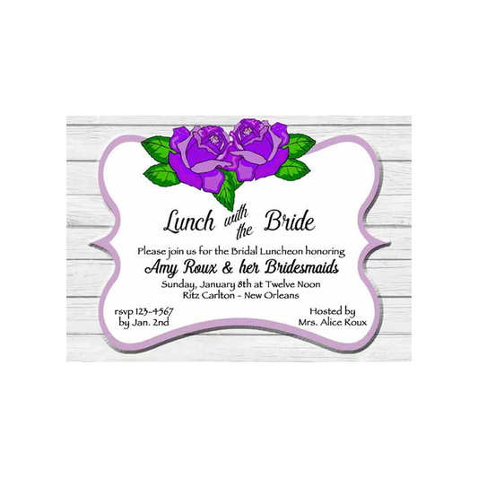 PURPLE ROSES AND WOOD CUSTOM INVITATION