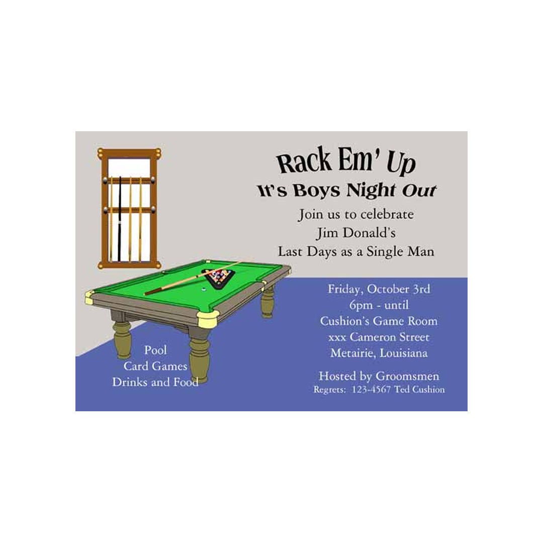 RACK 'EM POOL OR BILLIARDS CUSTOM INVITATION
