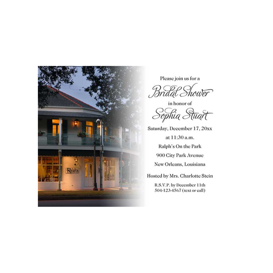 RALPH'S ON THE PARK RESTAURANT AT NIGHT HORIZONTAL CUSTOM INVITATION