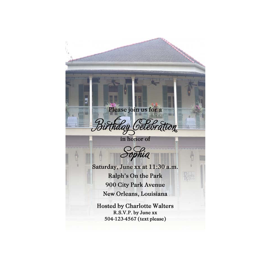 RALPH'S ON THE PARK RESTAURANT DAYTIME CUSTOM INVITATION