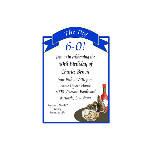 RAW OYSTERS WITH SAUCE AND RIBBON CUSTOM INVITATION