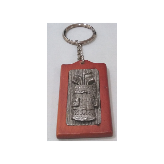 RECTANGULAR PEWTER-WOOD GOLF KEYCHAIN