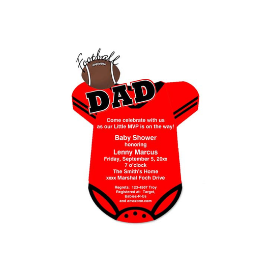 RED AND BLACK FOOTBALL ONESIE CUSTOM INVITATION