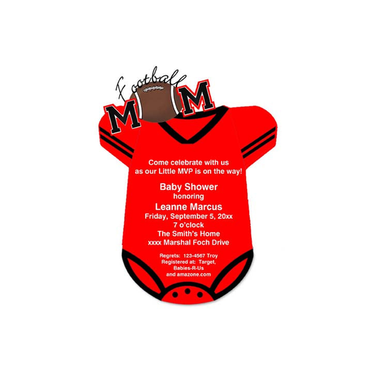 RED AND BLACK FOOTBALL ONESIE CUSTOM INVITATION
