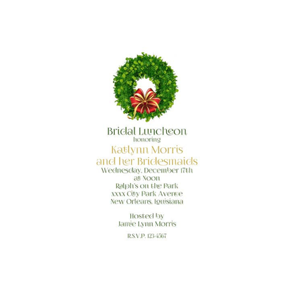 RED AND GOLD BOW AND WREATH CUSTOM INVITATION