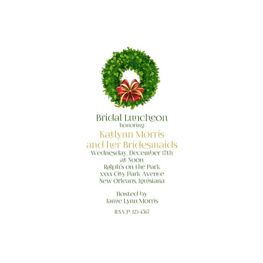 RED AND GOLD BOW AND WREATH CUSTOM INVITATION