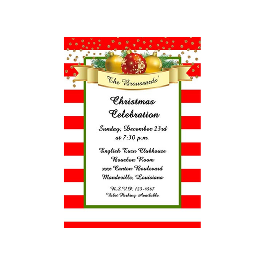RED AND GOLD ORNAMENTS AND BANNER CUSTOM INVITATION