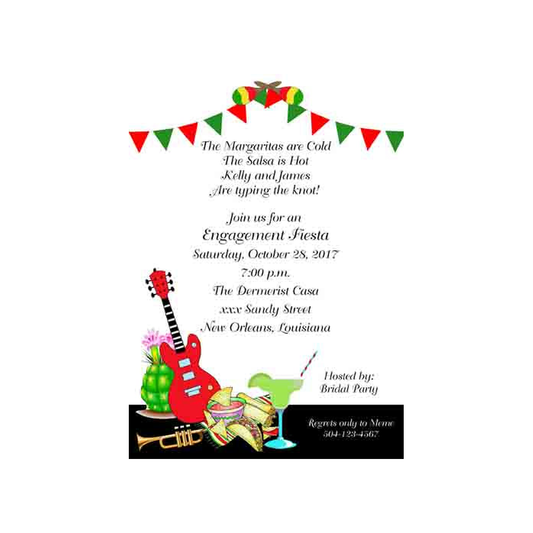 RED AND GREEN BANNER OVER MEXICAN ICONS CUSTOM INVITATION