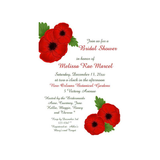 RED POPPIES CUSTOM INVITATION