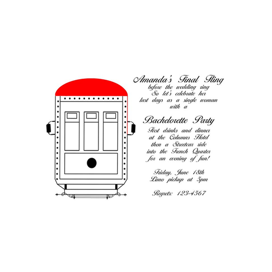 RED STREET CAR CUSTOM INVITATION