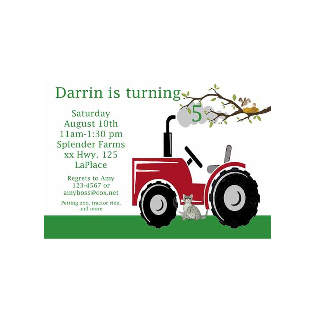 RED TRACTOR CUSTOM INVITATION