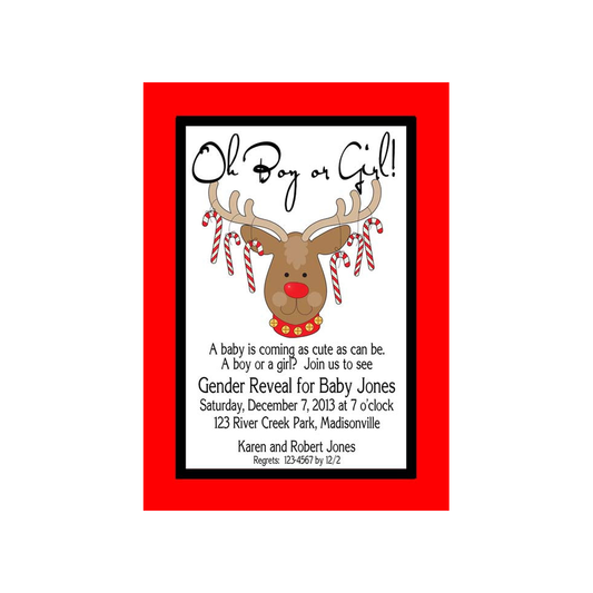 REINDEER AND CANDY CANES CUSTOM INVITATION
