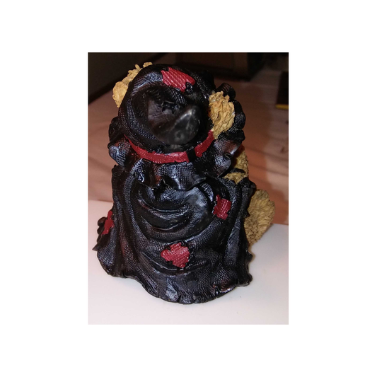 RESIN TEDDY BEAR IN WITCH COSTUME WITH CAULDRON