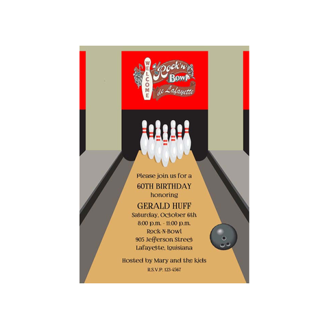 ROCK N BOWL CUSTOM INVITATION