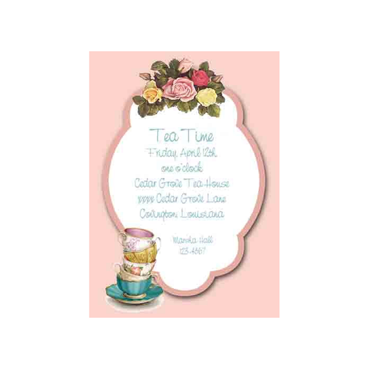 ROSES AND STACKED TEA CUPS CUSTOM INVITATION