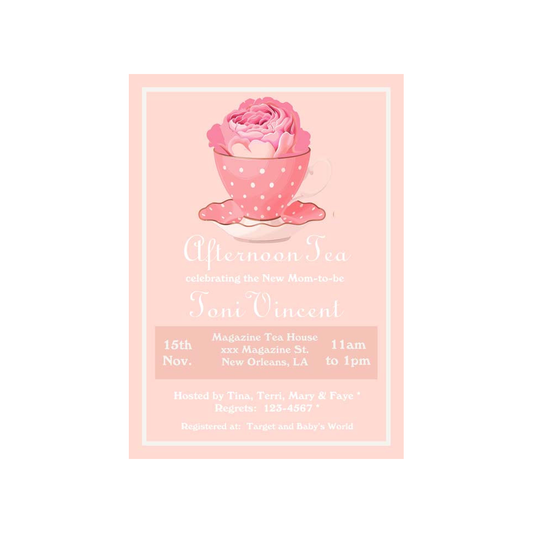 ROSE AND TEACUP CUSTOM INVITATION
