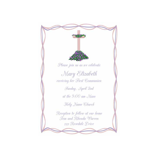 ROSE CROSS WITH LAVENDER FLOWERS CUSTOM INVITATION
