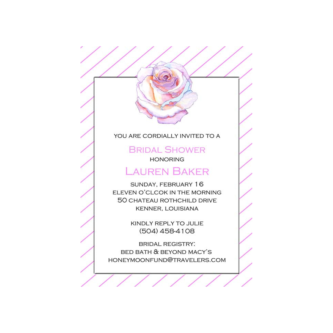 ROSE FLOWER WITH STRIPES CUSTOM INVITATION