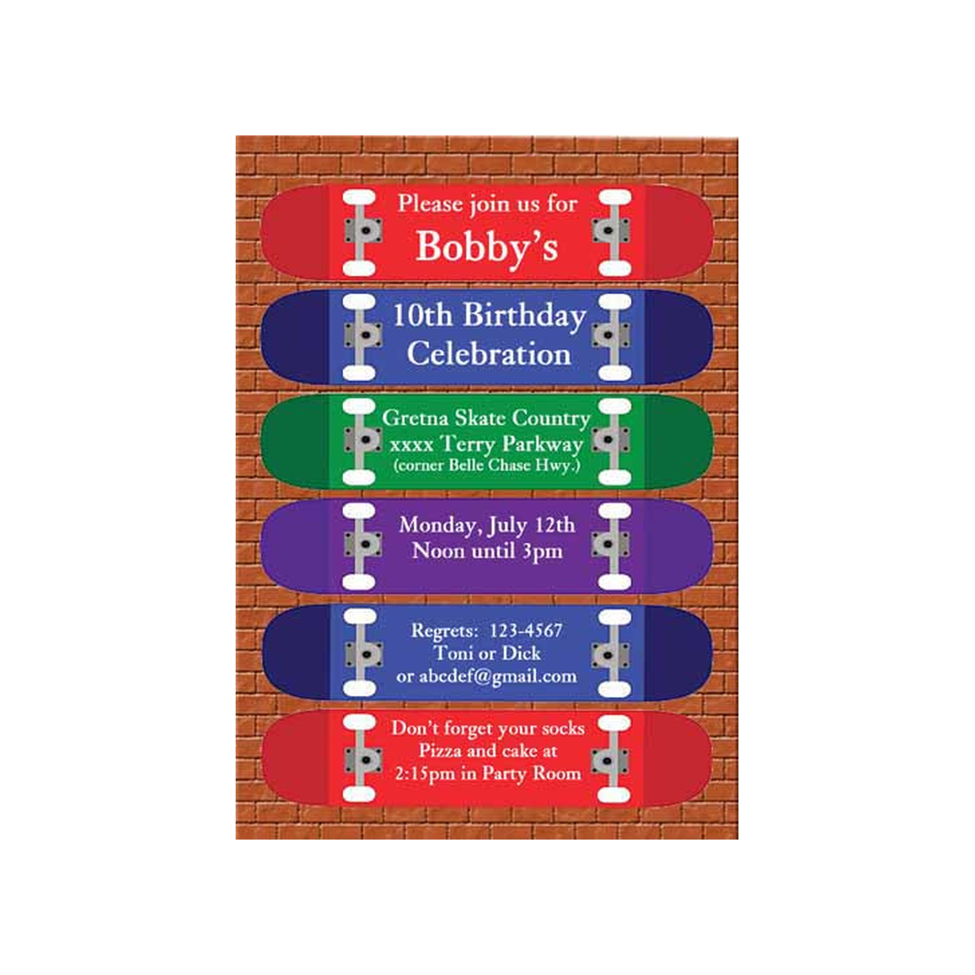ROW OF SKATE BOARDS CUSTOM INVITATION