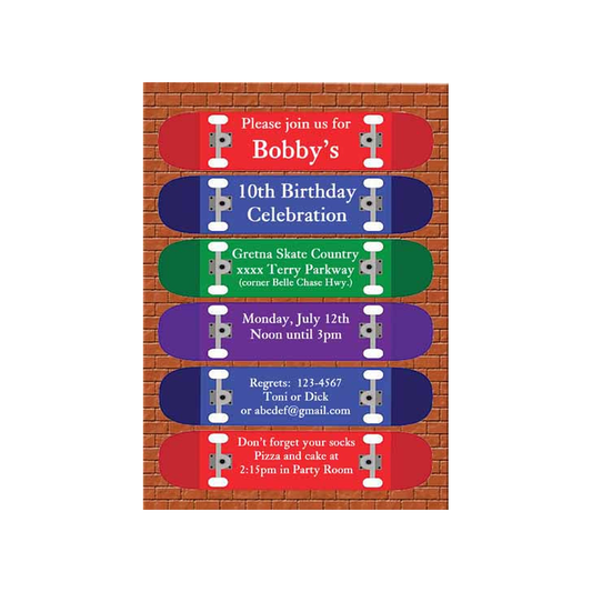 ROW OF SKATE BOARDS CUSTOM INVITATION