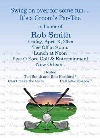 GOLF CLUBS CROSSED CUSTOM INVITATION