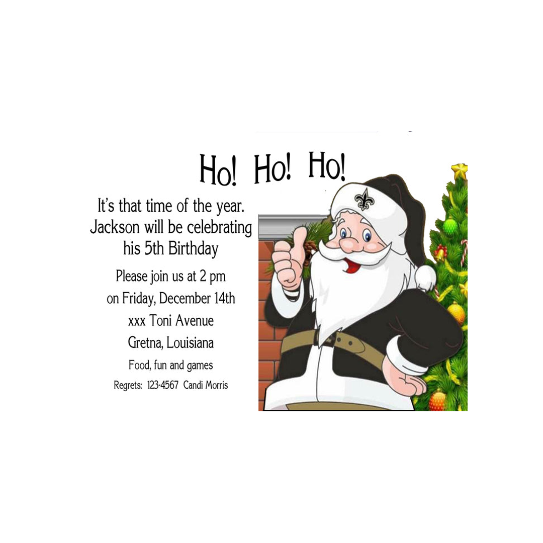 SANTA IN BLACK AND GOLD CUSTOM INVITATION