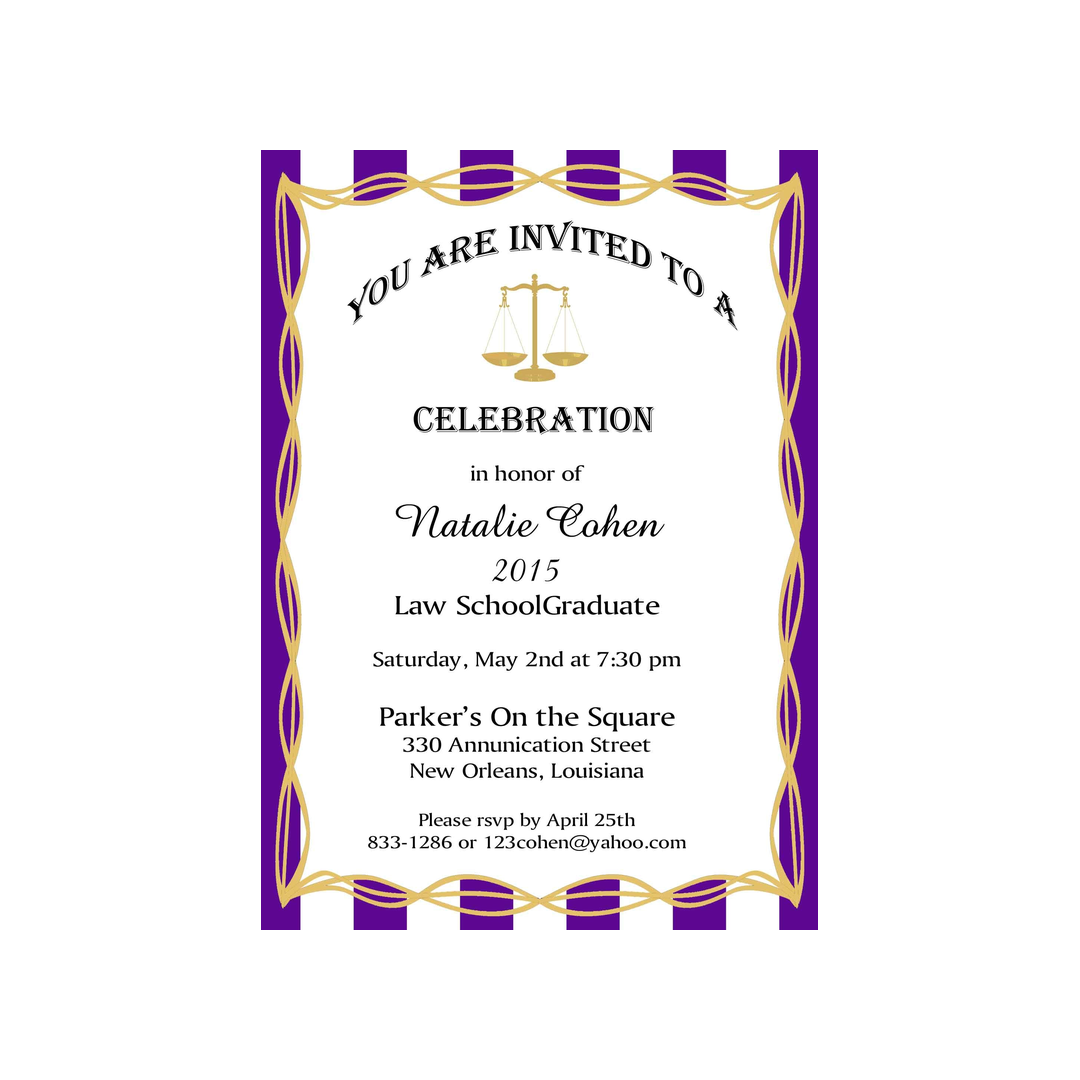 SCALE OF JUSTICE GRADUATION CUSTOM INVITATION