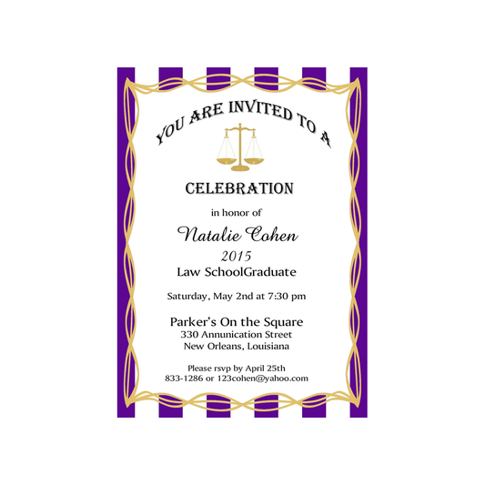 SCALE OF JUSTICE GRADUATION CUSTOM INVITATION