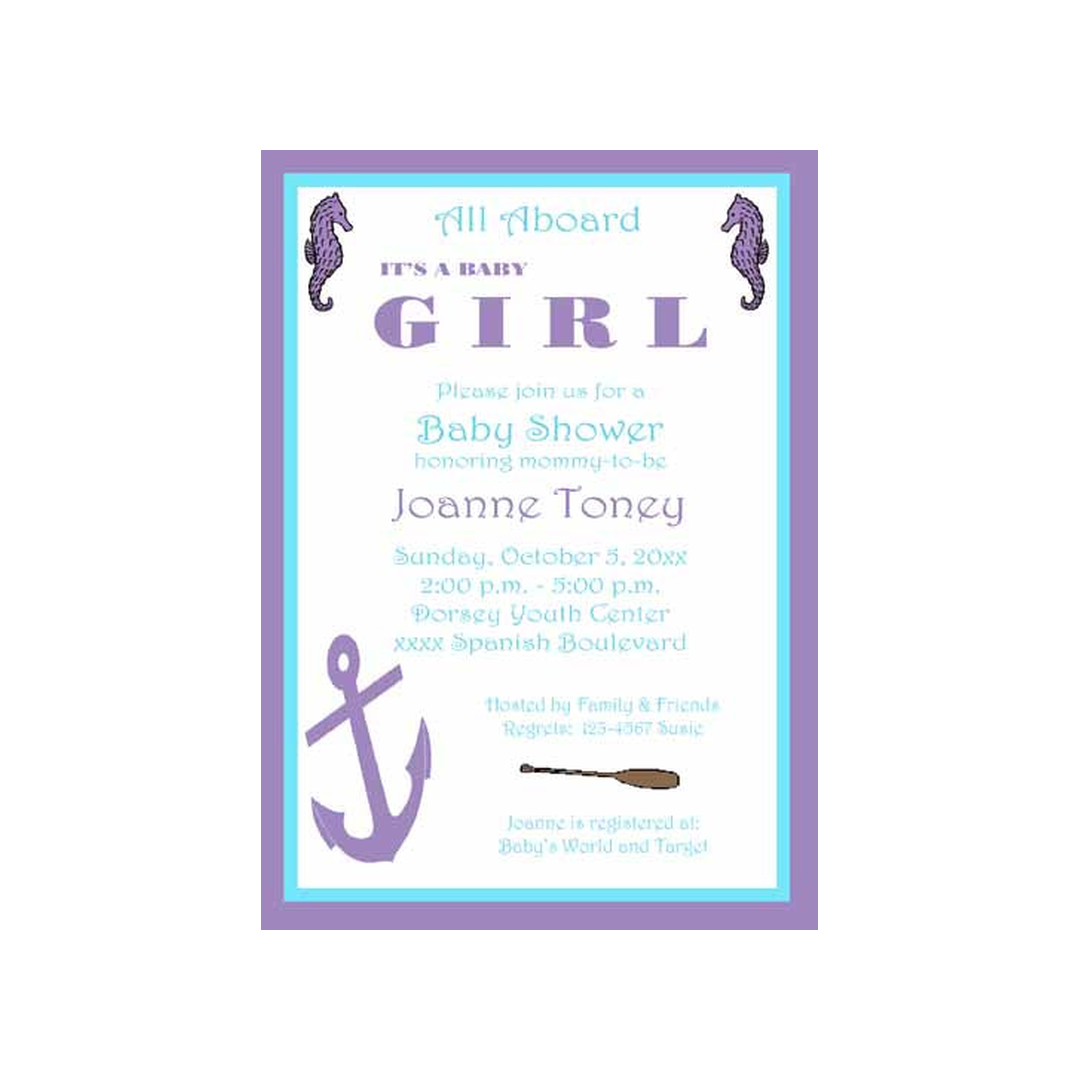 SEAHORSE AND ANCHOR CUSTOM INVITATION